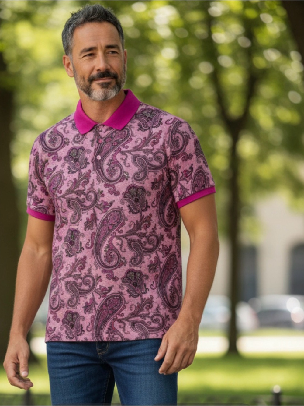 Etro Lavender Paisley Polo with Fuchsia Trim